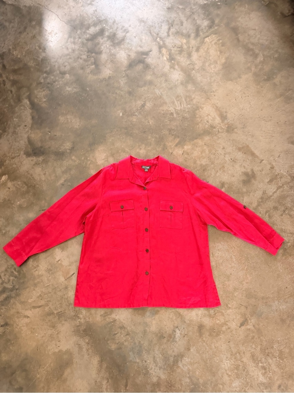 Go Silk 100% Linen Red Button Front Roll Tab Shirt 2X
